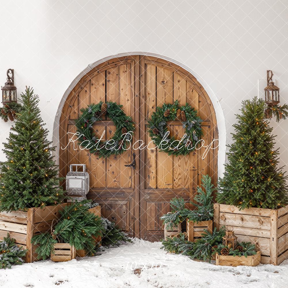 Kate Christmas Wooden Door Pine Trees Crates Backdrop Designed by Emetselch - Image 7