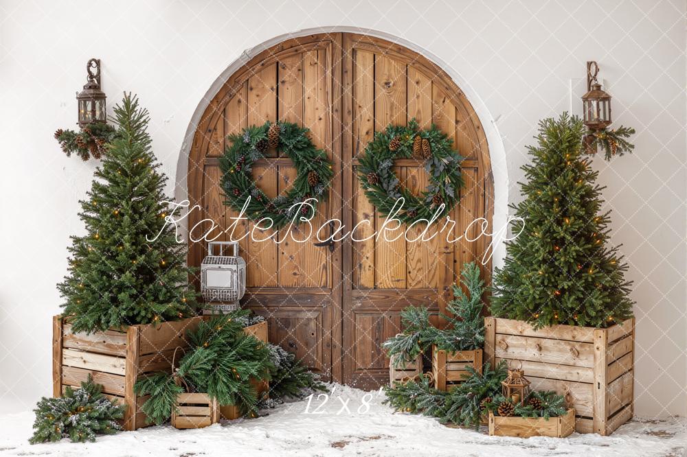 Kate Christmas Wooden Door Pine Trees Crates Backdrop Designed by Emetselch - Image 8