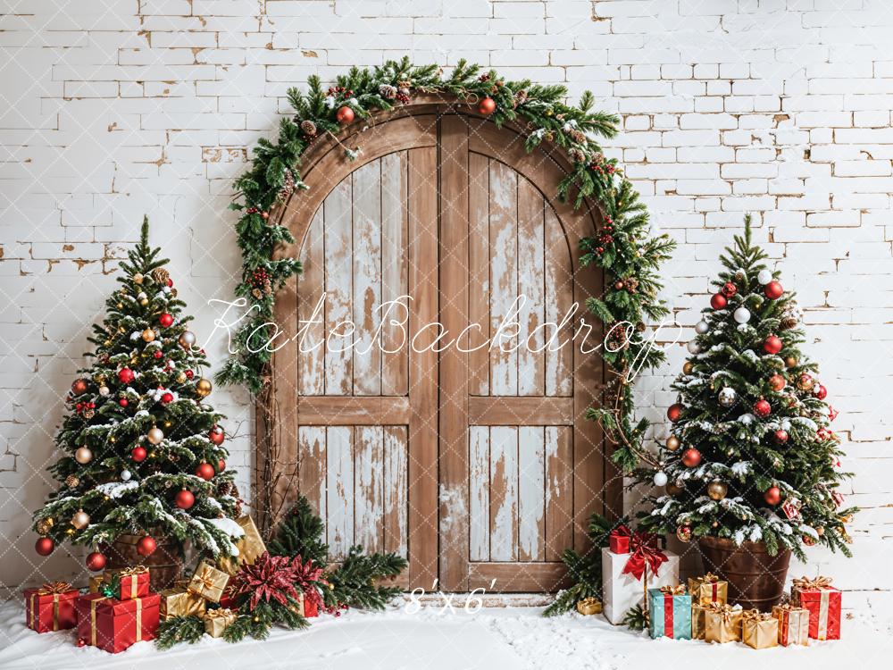 Kate Christmas Wooden Door Tree Garland Backdrop Designed by Emetselch - Image 3