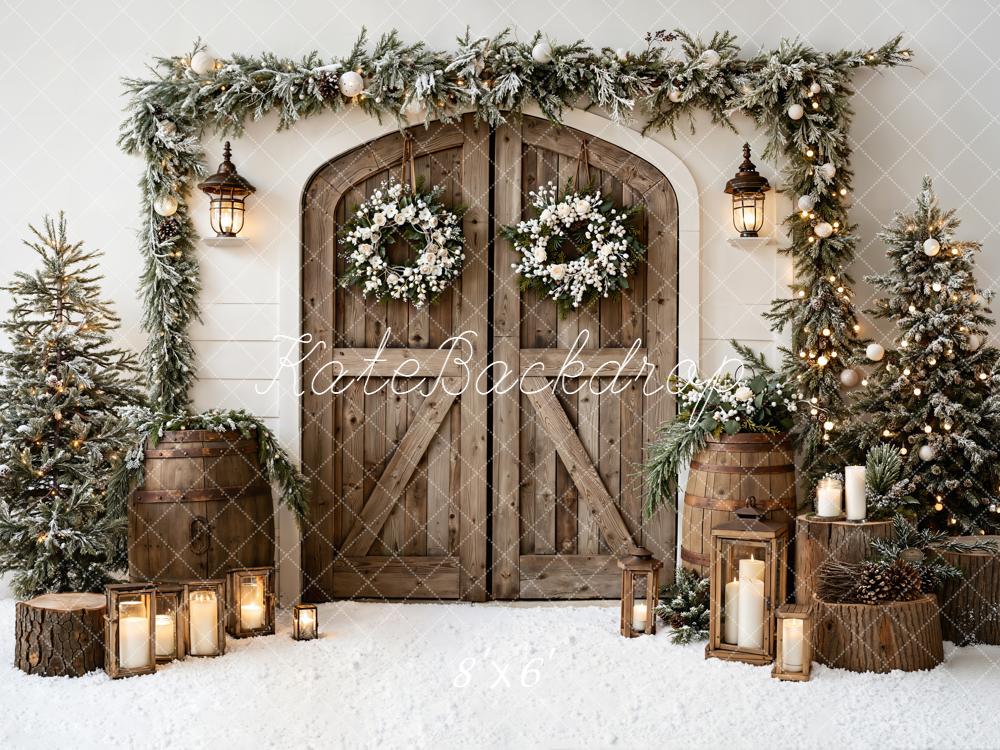 Kate Christmas Wooden Door Trees Lanterns Backdrop Designed by Emetselch - Image 3