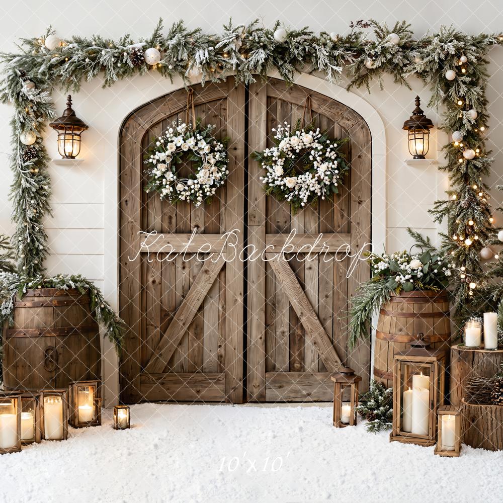 Kate Christmas Wooden Door Trees Lanterns Backdrop Designed by Emetselch - Image 7
