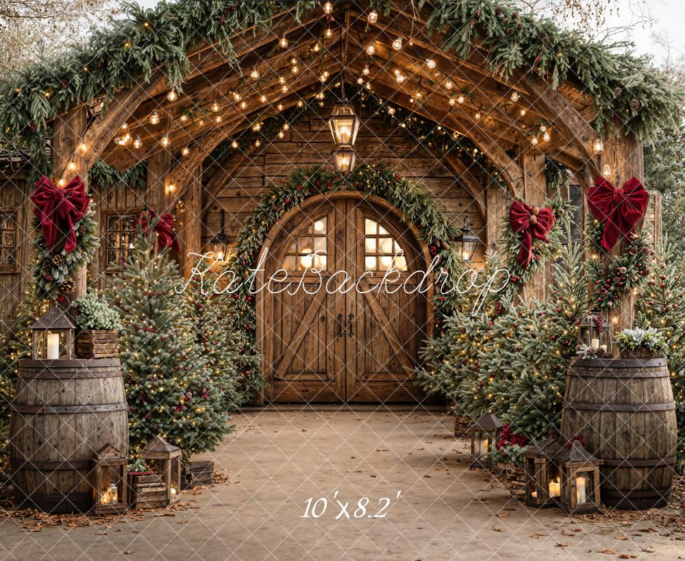 Kate Christmas Wooden Porch Lanterns Greenery Backdrop Designed by Emetselch - Image 11