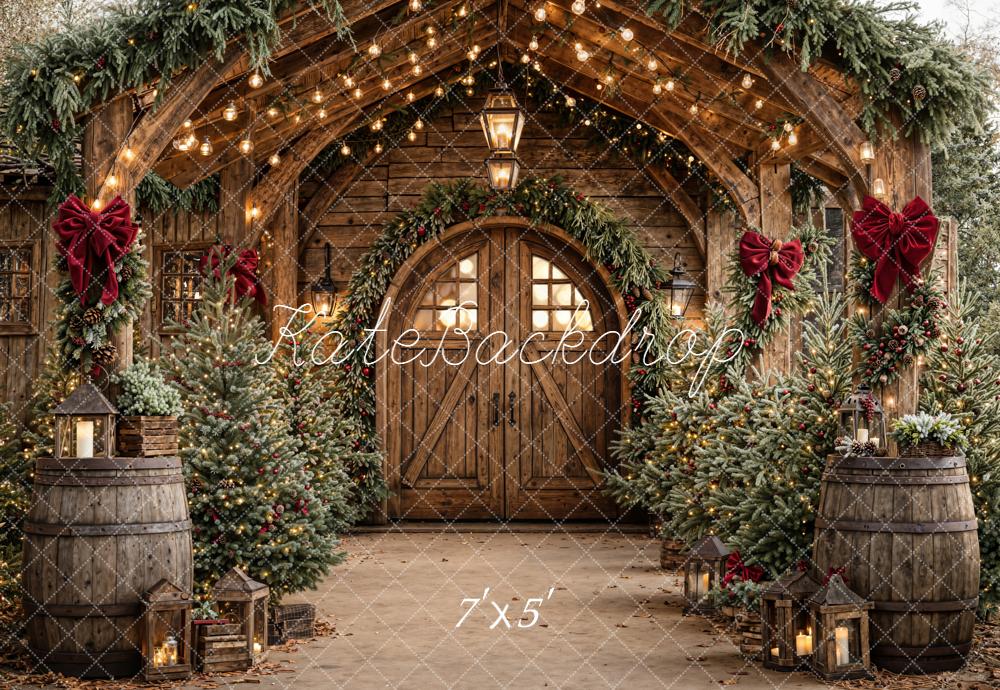 Kate Christmas Wooden Porch Lanterns Greenery Backdrop Designed by Emetselch - Image 2