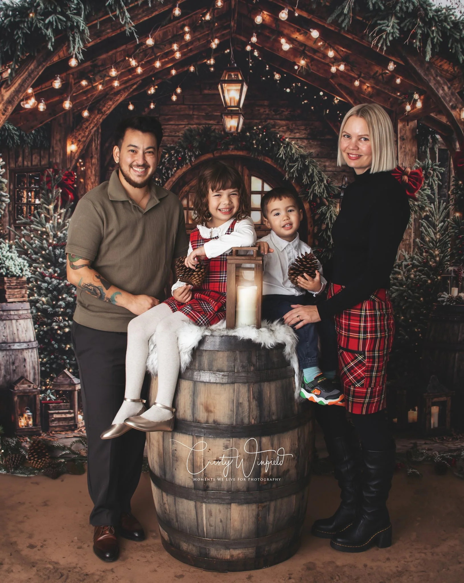 Kate Christmas Wooden Porch Lanterns Greenery Backdrop Designed by Emetselch - Image 4