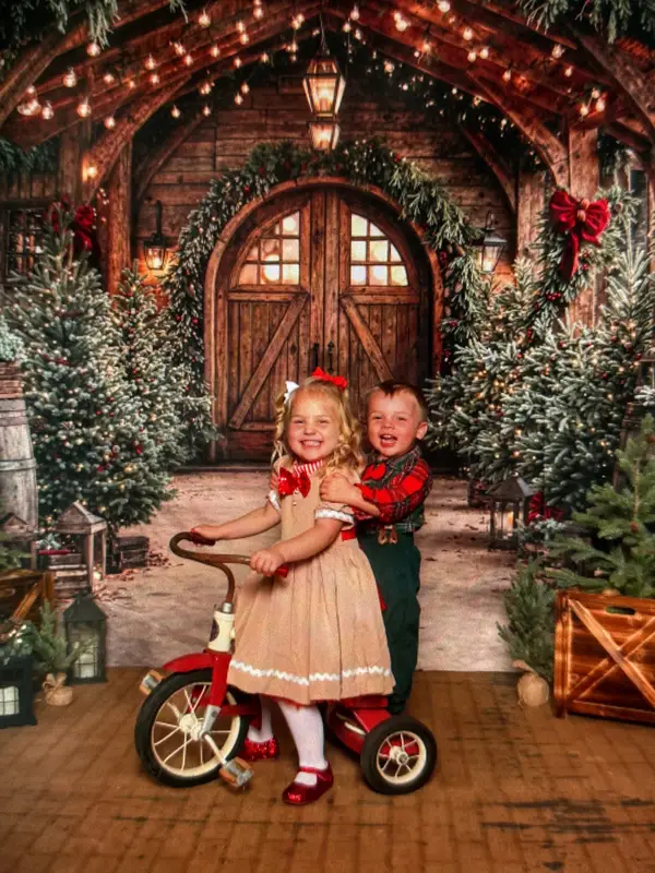 Kate Christmas Wooden Porch Lanterns Greenery Backdrop Designed by Emetselch - Image 5