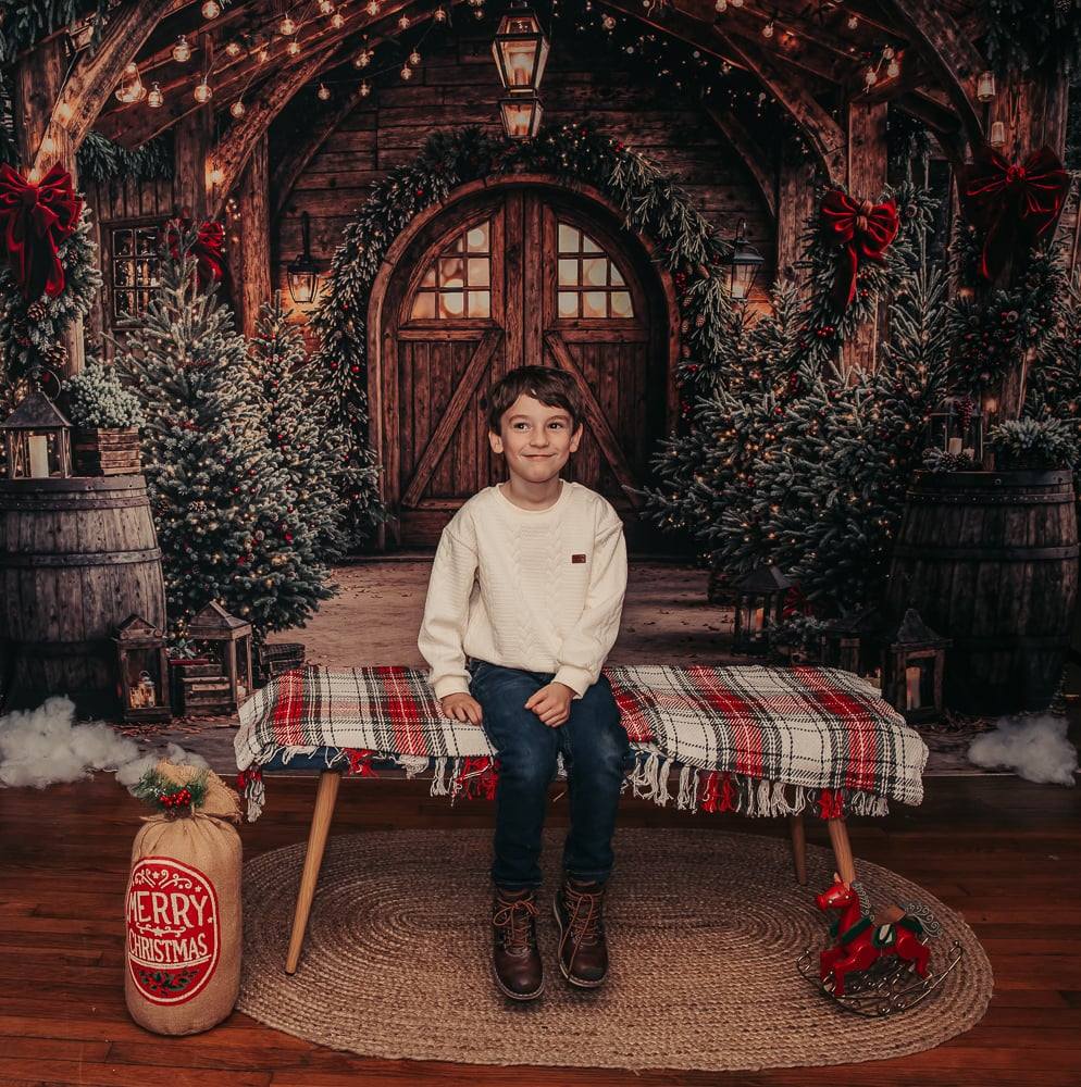 Kate Christmas Wooden Porch Lanterns Greenery Backdrop Designed by Emetselch - Image 6