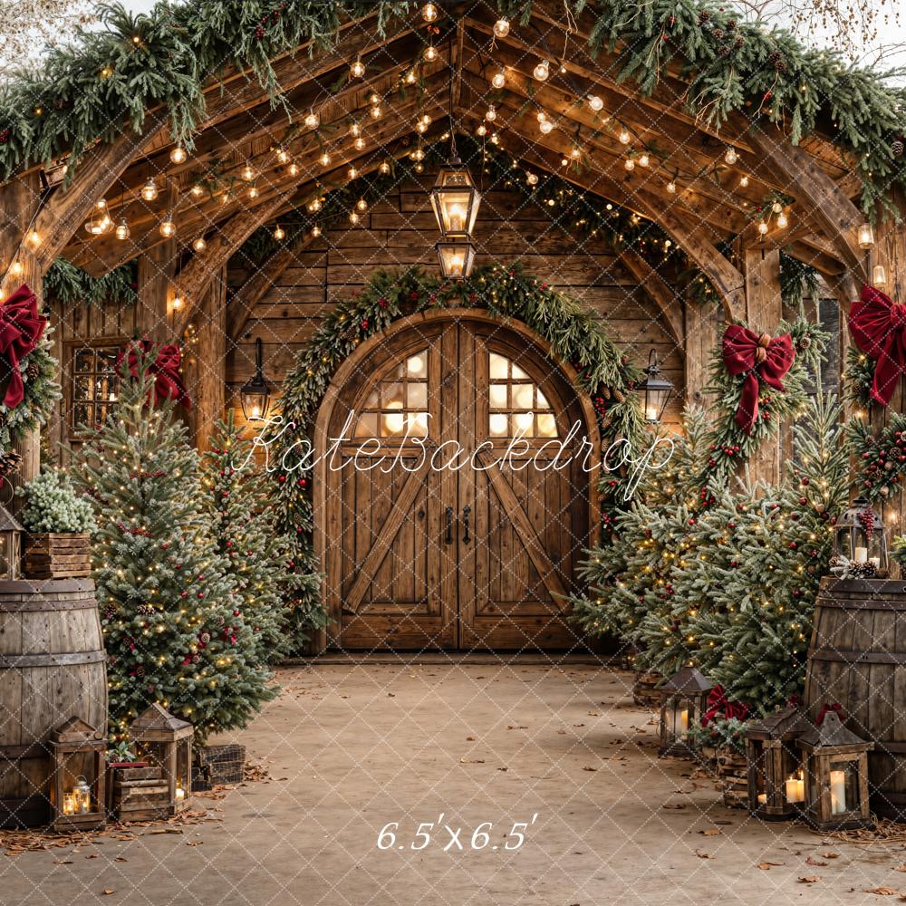 Kate Christmas Wooden Porch Lanterns Greenery Backdrop Designed by Emetselch - Image 7