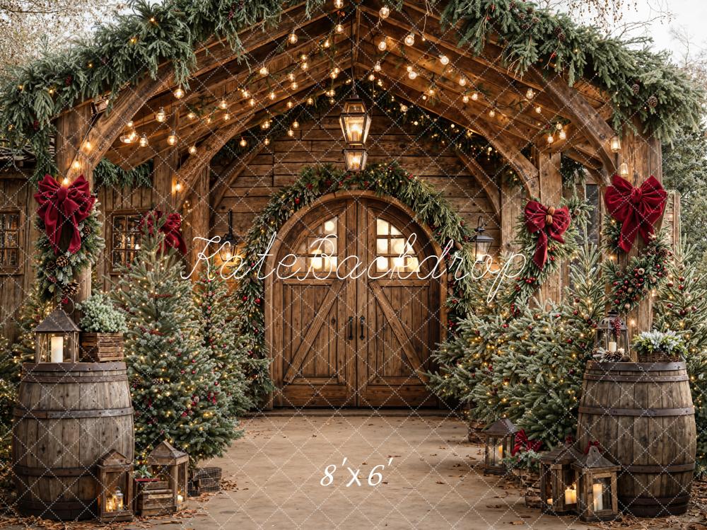 Kate Christmas Wooden Porch Lanterns Greenery Backdrop Designed by Emetselch - Image 8