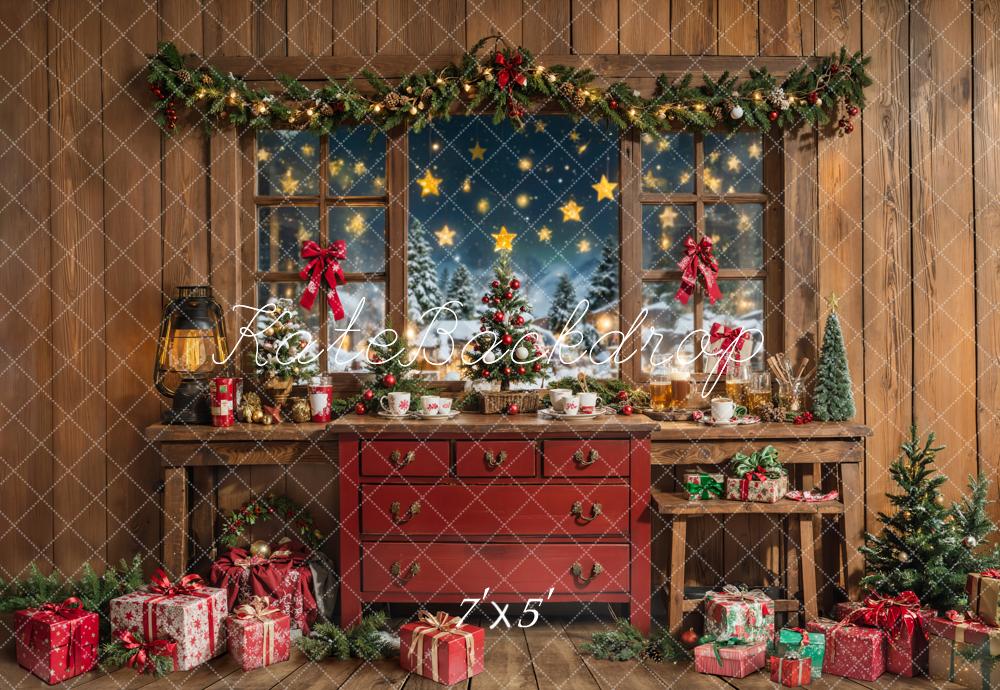 Kate Christmas Wooden Room Red Cabinet Backdrop Designed by Chain Photography - Image 2
