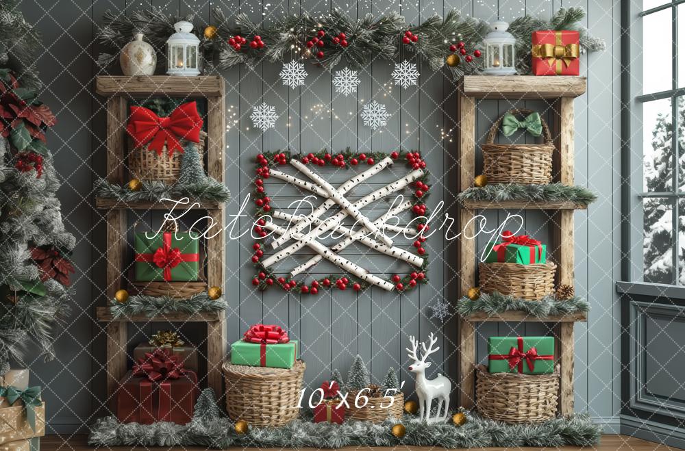 Kate Christmas Grey Wooden Shelves Presents Backdrop Designed by Mini MakeBelieve - Image 4