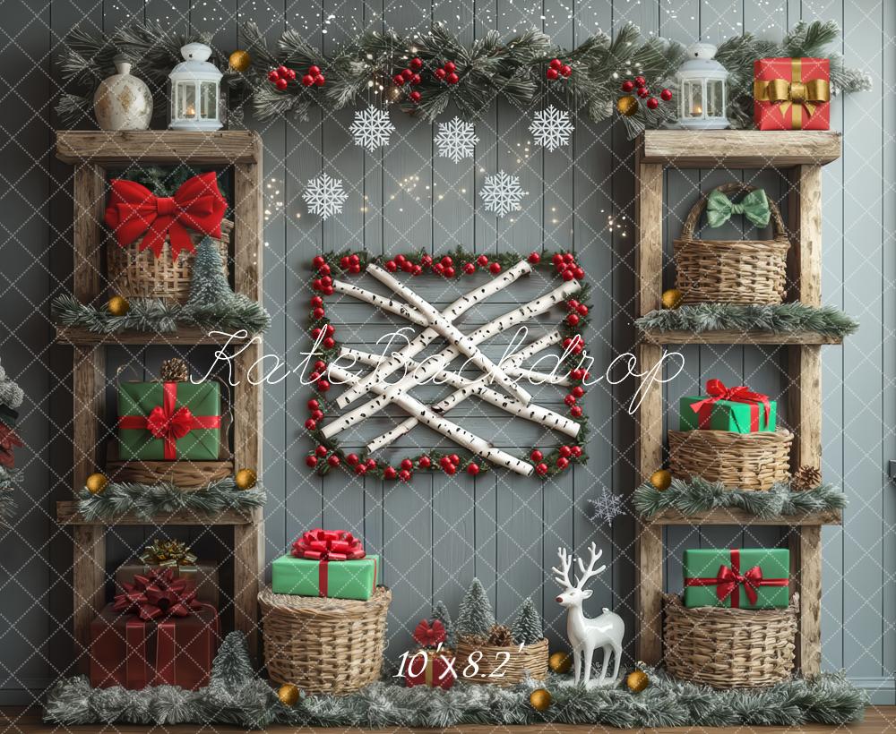 Kate Christmas Grey Wooden Shelves Presents Backdrop Designed by Mini MakeBelieve - Image 6