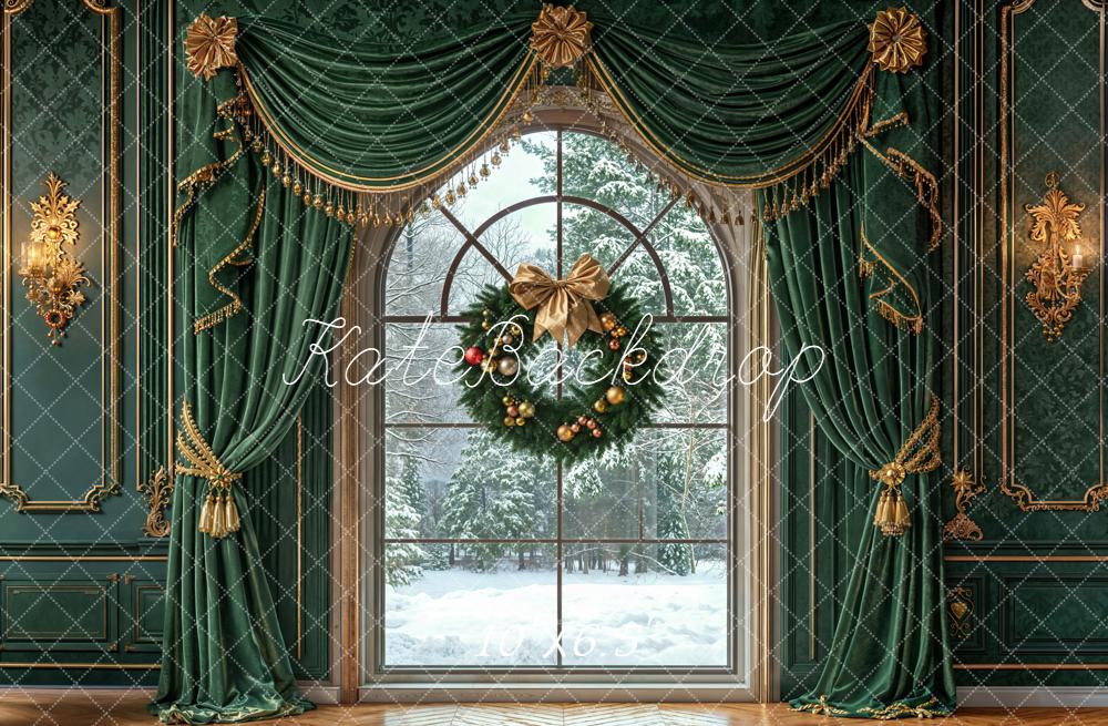 Kate Christmas Wreath Green Curtains Wall Backdrop Designed by Emetselch - Image 4