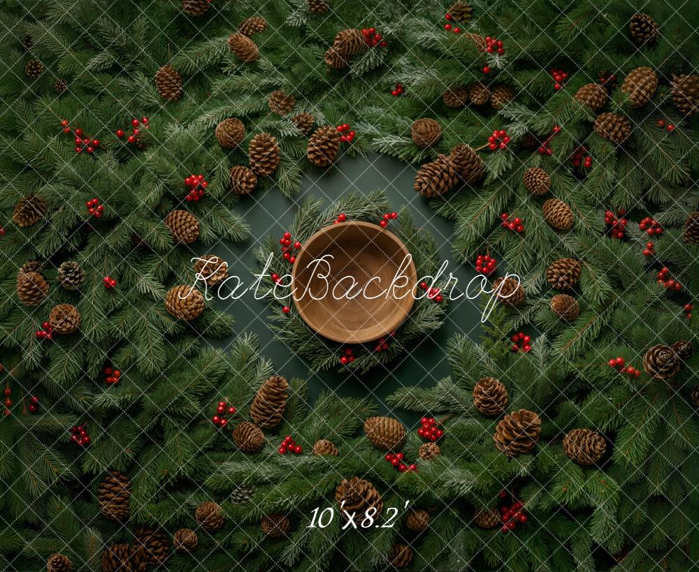 Kate Christmas Wreath Pinecones Bowl Backdrop Designed by Chain Photography - Image 6