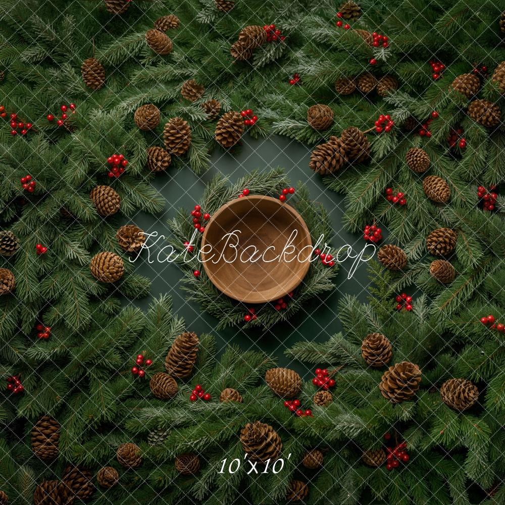 Kate Christmas Wreath Pinecones Bowl Backdrop Designed by Chain Photography - Image 7