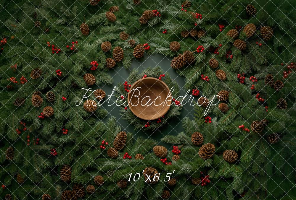 Kate Christmas Wreath Pinecones Bowl Fleece Backdrop Designed by Chain Photography - Image 2