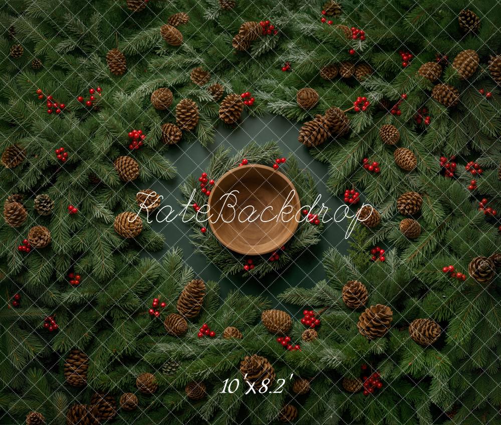 Kate Christmas Wreath Pinecones Bowl Fleece Backdrop Designed by Chain Photography - Image 3