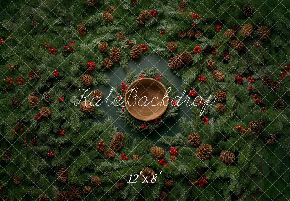 Kate Christmas Wreath Pinecones Bowl Fleece Backdrop Designed by Chain Photography - Image 4
