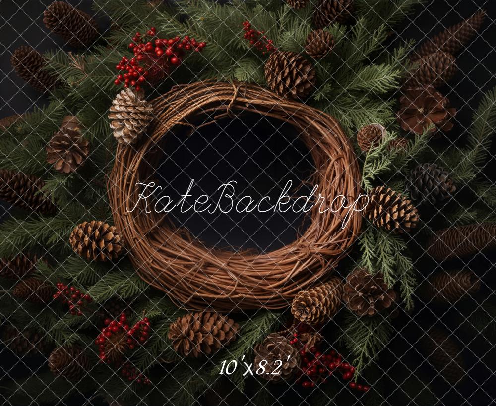 Kate Christmas Wreath Pinecones Fleece Backdrop Designed by Emetselch - Image 3