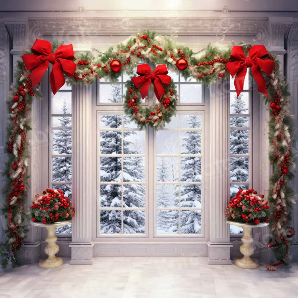 Kate Christmas Wreath Snow Window Backdrop Designed by Emetselch - Image 2