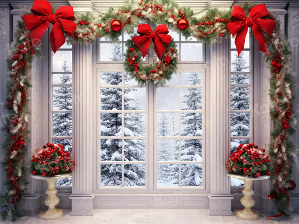 Kate Christmas Wreath Snow Window Backdrop Designed by Emetselch - Image 3