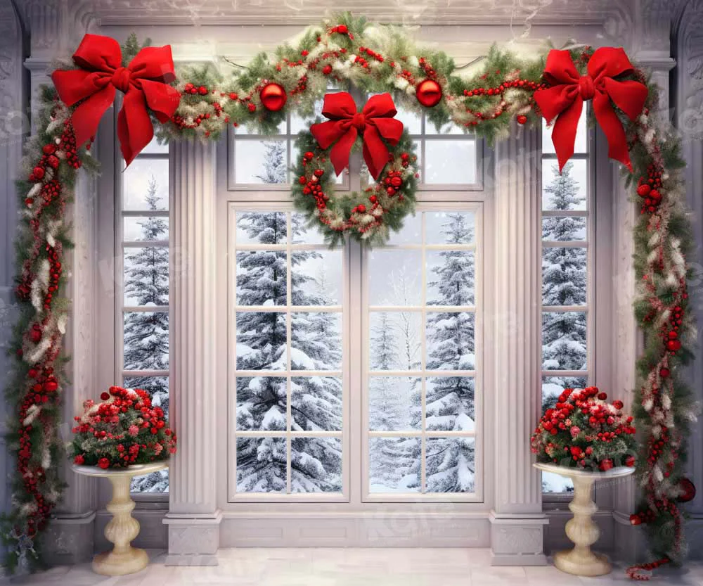 Kate Christmas Wreath Snow Window Backdrop Designed by Emetselch - Image 4