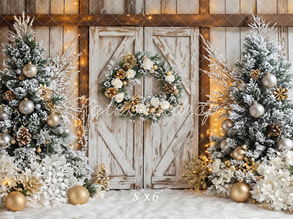 Kate Christmas Wreath Trees Rustic Door Backdrop Designed by Emetselch - Image 4