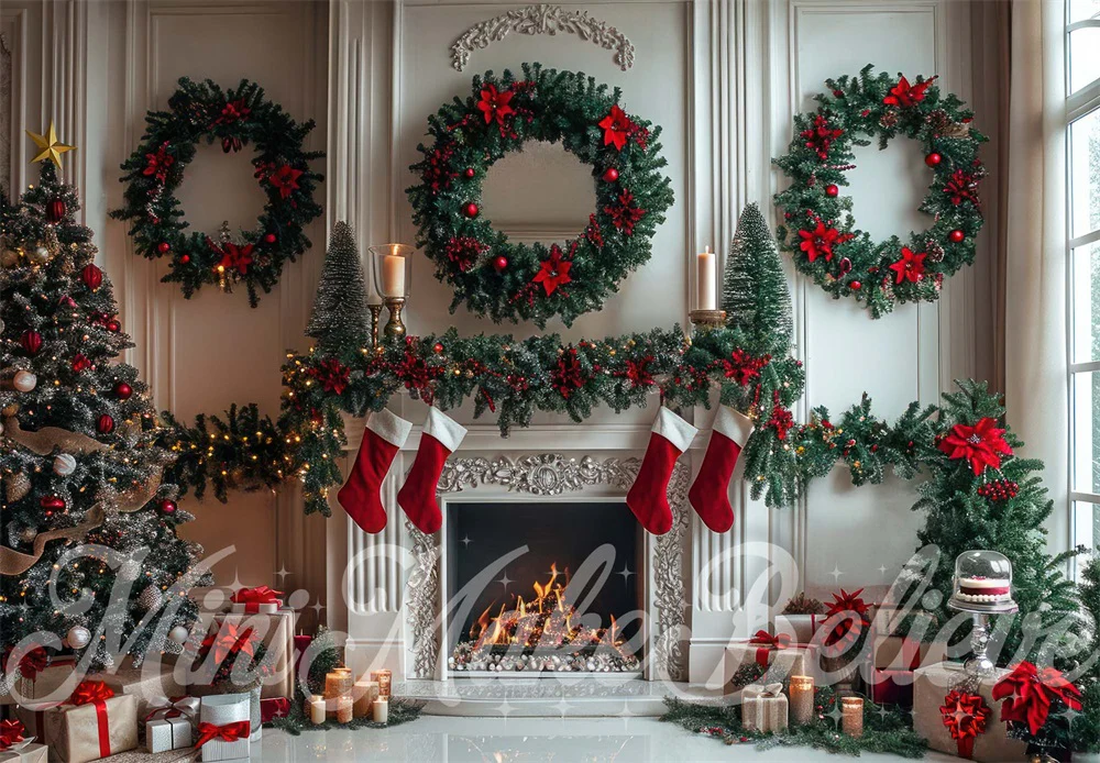 Kate Christmas Wreath White Fireplace Backdrop Designed by Mini MakeBelieve - Image 2