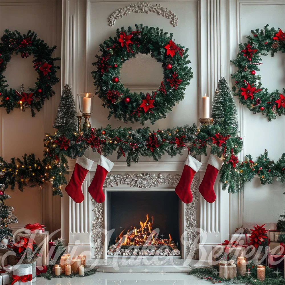 Kate Christmas Wreath White Fireplace Backdrop Designed by Mini MakeBelieve - Image 3