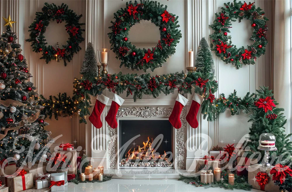 Kate Christmas Wreath White Fireplace Backdrop Designed by Mini MakeBelieve - Image 5