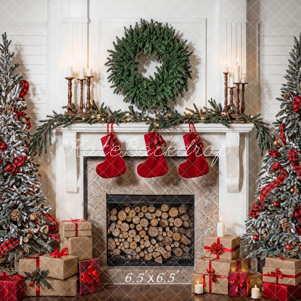 Kate Christmas Wreath White Fireplace Room Backdrop Designed by Emetselch - Image 4