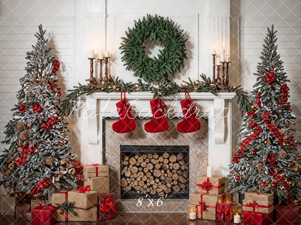 Kate Christmas Wreath White Fireplace Room Backdrop Designed by Emetselch - Image 5
