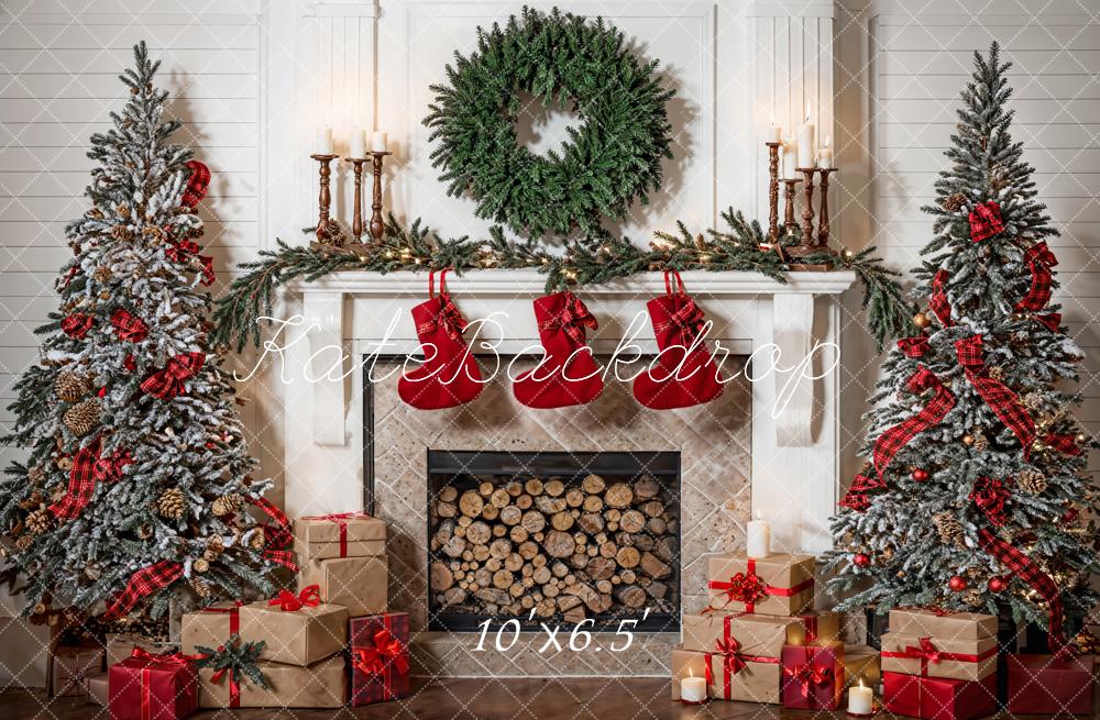 Kate Christmas Wreath White Fireplace Room Backdrop Designed by Emetselch - Image 6