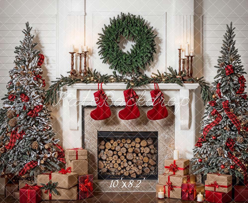 Kate Christmas Wreath White Fireplace Room Backdrop Designed by Emetselch - Image 7