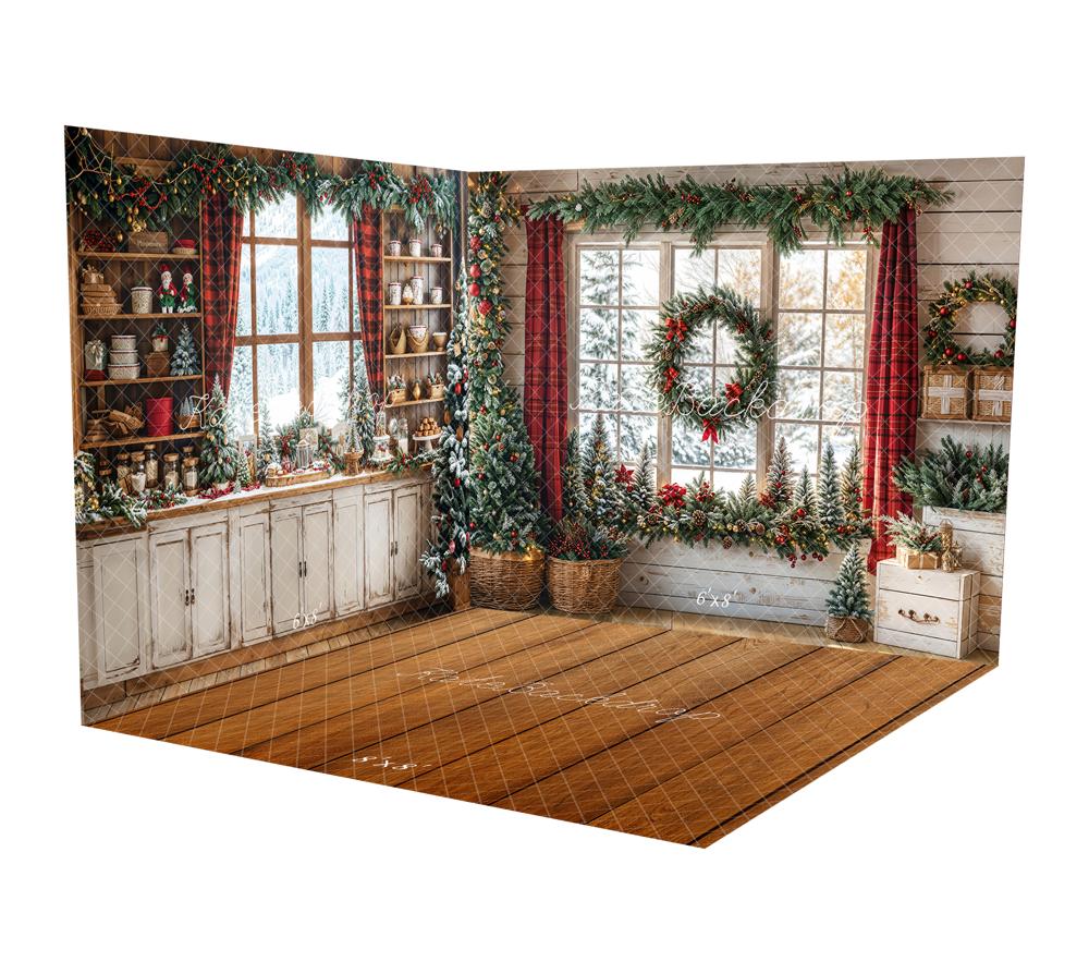 Kate Christmas Wreath Window Garland Curtain Room Set - Image 2