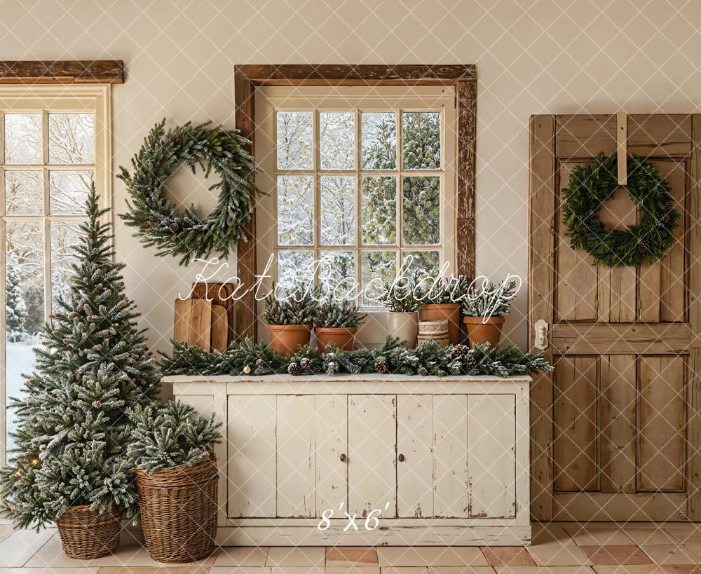 Kate Christmas Wreaths Tree Rustic Windows Backdrop Designed by Emetselch - Image 3