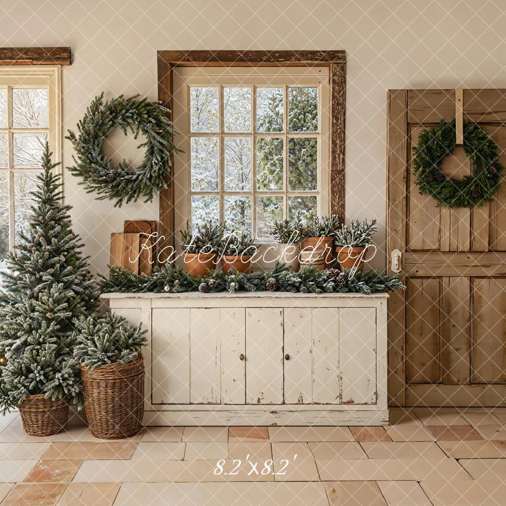 Kate Christmas Wreaths Tree Rustic Windows Backdrop Designed by Emetselch - Image 5