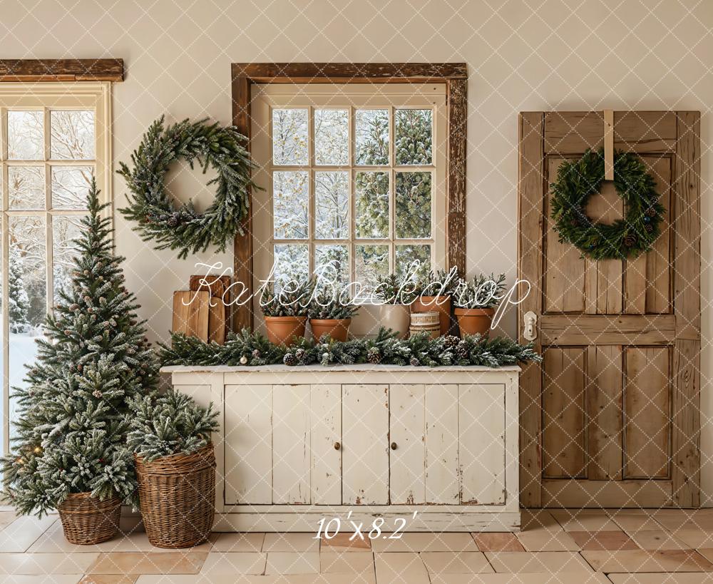 Kate Christmas Wreaths Tree Rustic Windows Backdrop Designed by Emetselch - Image 6