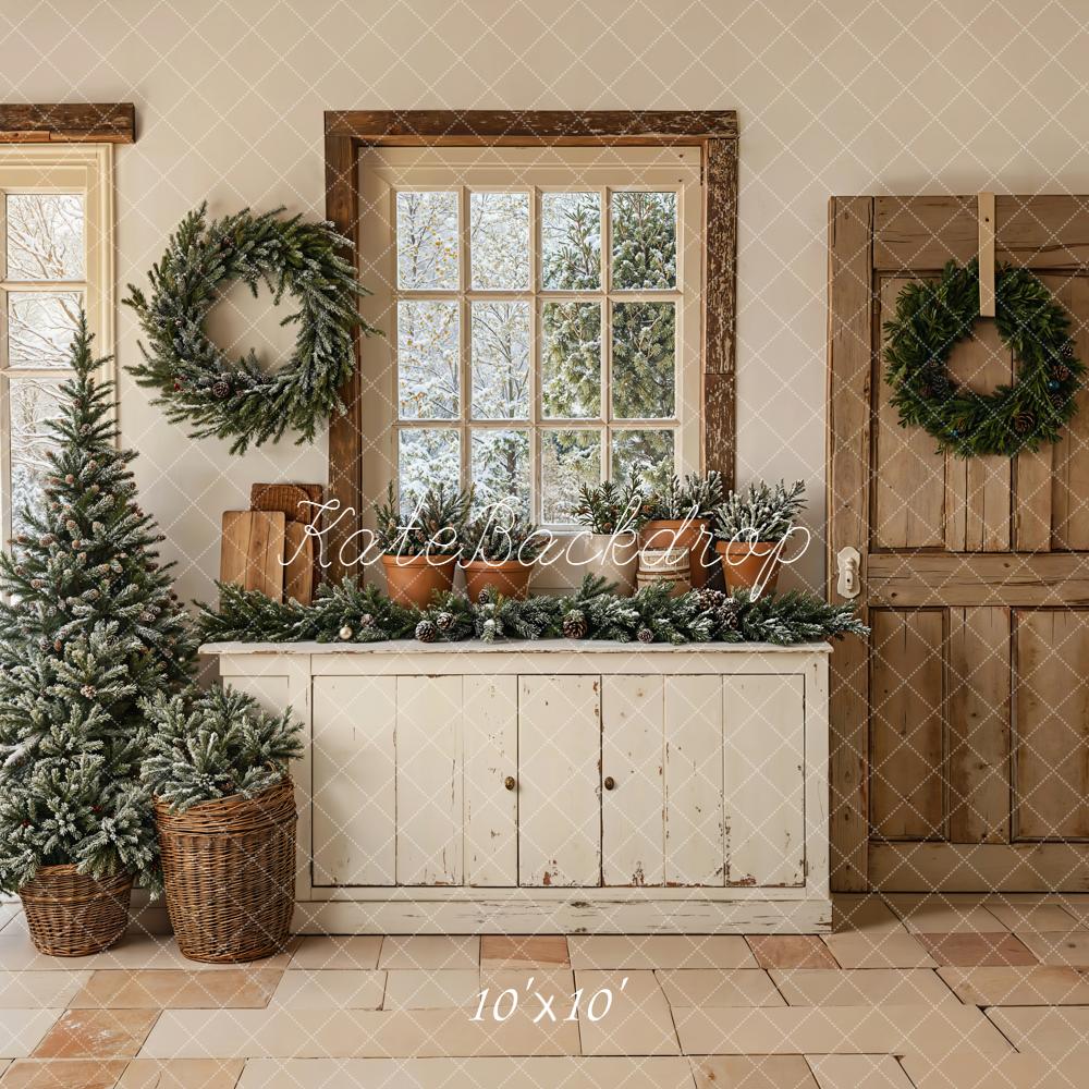 Kate Christmas Wreaths Tree Rustic Windows Backdrop Designed by Emetselch - Image 7