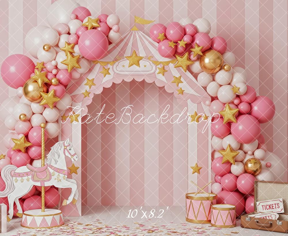 Kate Circus Balloon Arch Carousel Pink Backdrop Designed by Patty Robert - Image 6