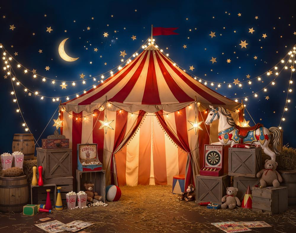 Kate Circus Tent Carousel Night Fleece Backdrop Designed by Emetselch