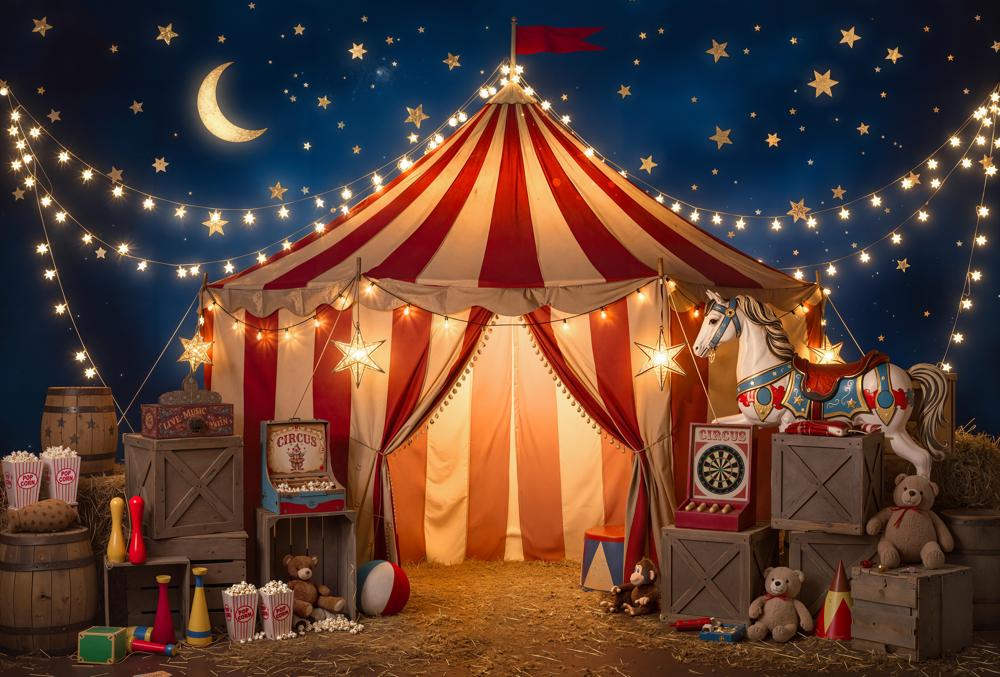 Kate Circus Tent Carousel Night Fleece Backdrop Designed by Emetselch - Image 2