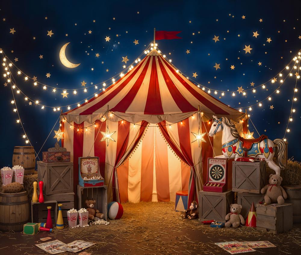 Kate Circus Tent Carousel Night Fleece Backdrop Designed by Emetselch - Image 3