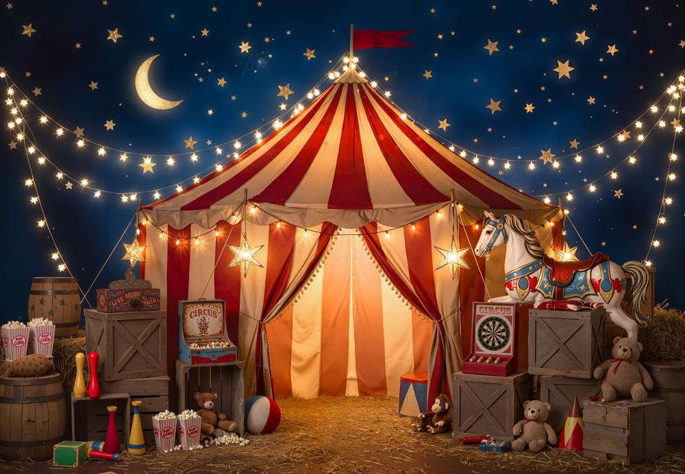 Kate Circus Tent Carousel Night Fleece Backdrop Designed by Emetselch - Image 4