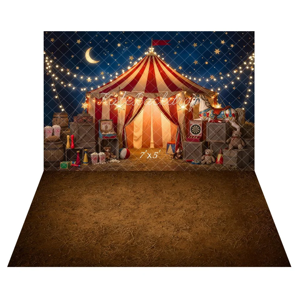 Kate Circus Tent Night Carnival Toys Backdrop+Brown Dirt Straw Texture Backdrop - Image 2