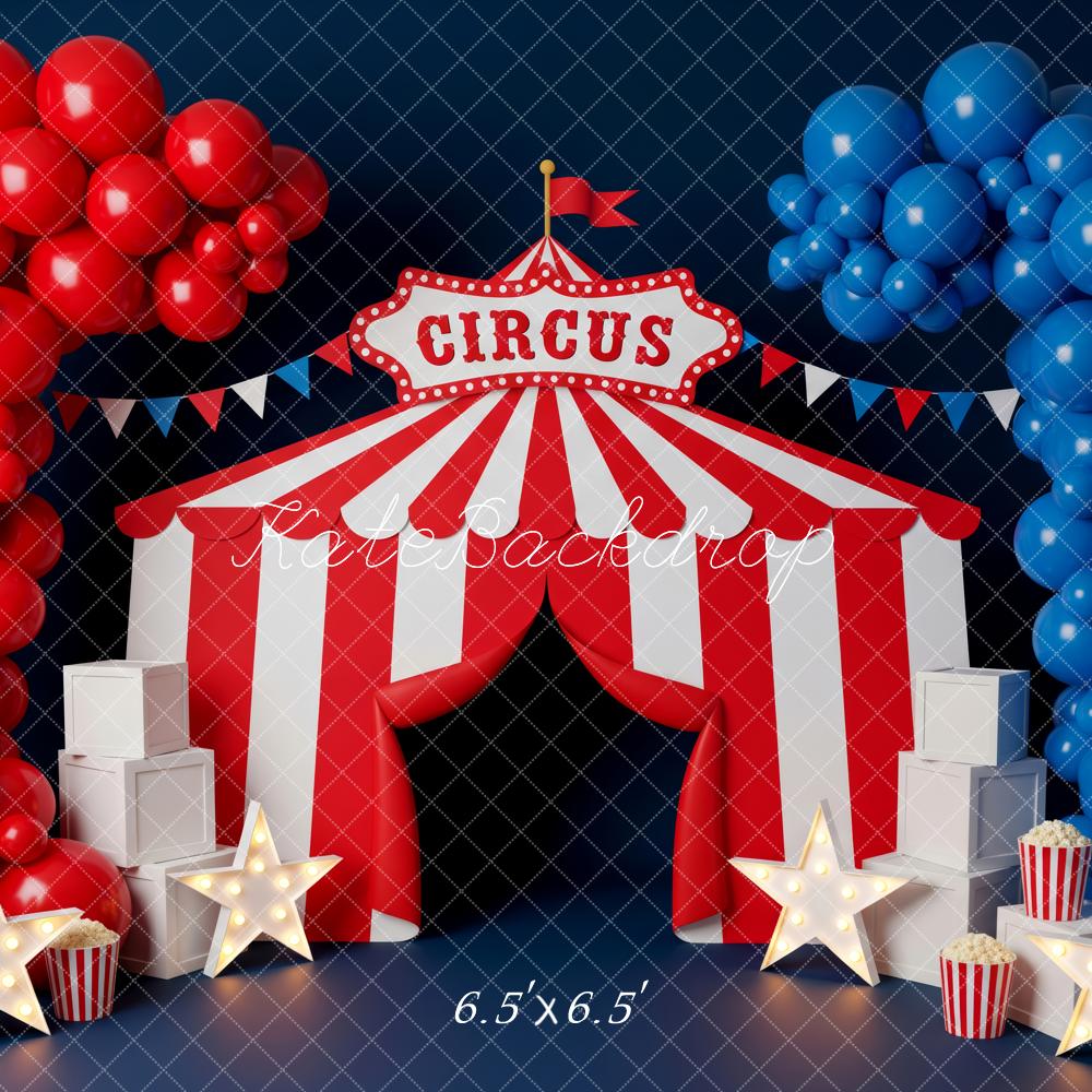 Kate Circus Tent Red Blue Balloons Popcorn Backdrop Designed by Patty Robert - Image 2