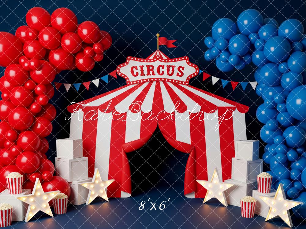 Kate Circus Tent Red Blue Balloons Popcorn Backdrop Designed by Patty Robert - Image 3