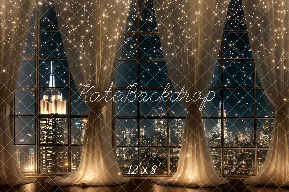 Kate City Lights Window Curtain Night Fleece Backdrop Designed by Chain Photography - Image 4