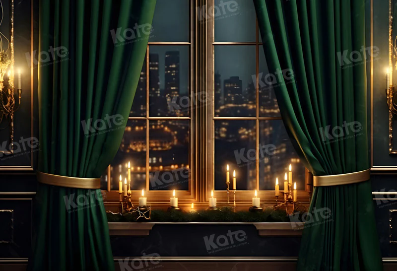 Kate City Night Window Green Backdrop for Photography - Image 2