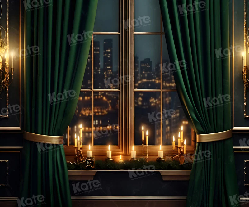 Kate City Night Window Green Backdrop for Photography - Image 5