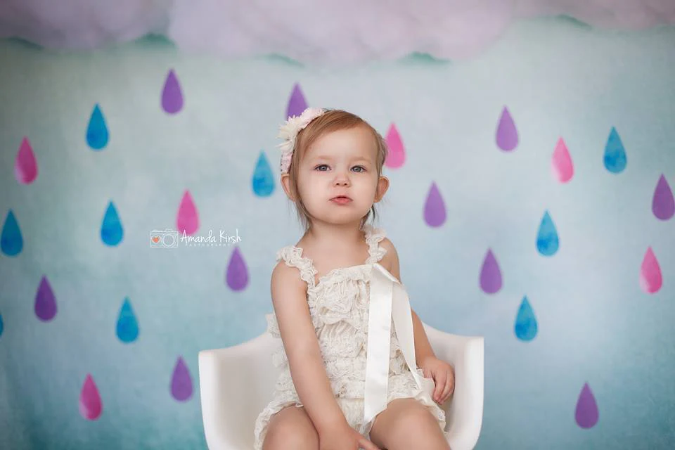 Kate Clouds And Colored Rain Baby Shower Backdrop for Photography designed by Jerry_Sina - Image 3